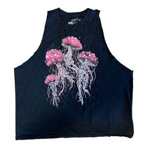 Threadless Kooky Love Jellyfish Black Sleeveless Cotton Shirt Men's Sz XL